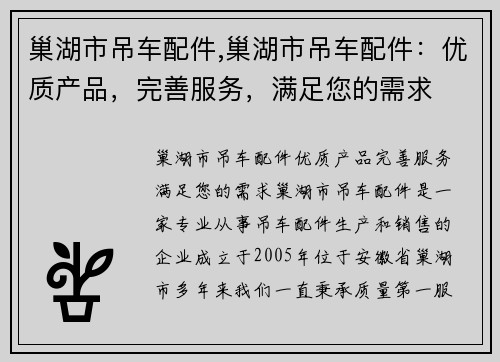 巢湖市吊车配件,巢湖市吊车配件：优质产品，完善服务，满足您的需求
