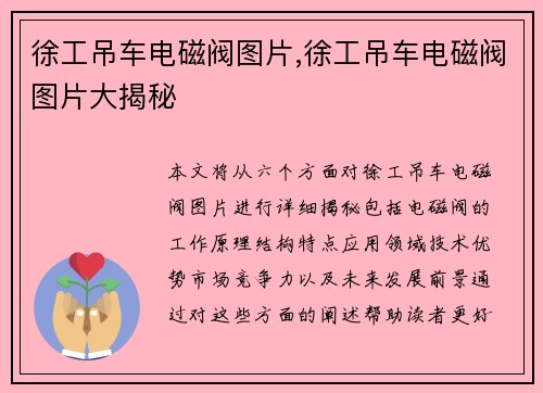 徐工吊车电磁阀图片,徐工吊车电磁阀图片大揭秘
