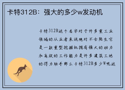 卡特312B：强大的多少w发动机